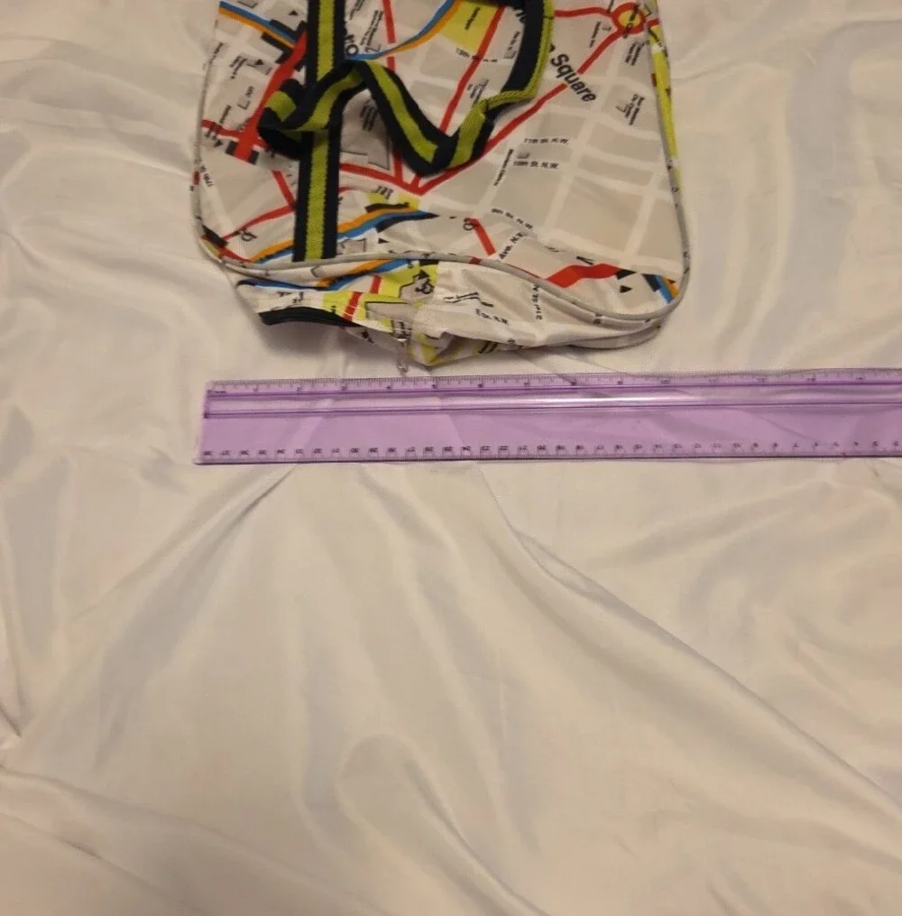 Map-Print Travel Duffle Bag in White with Yellow and Black Trim Washingon Dc